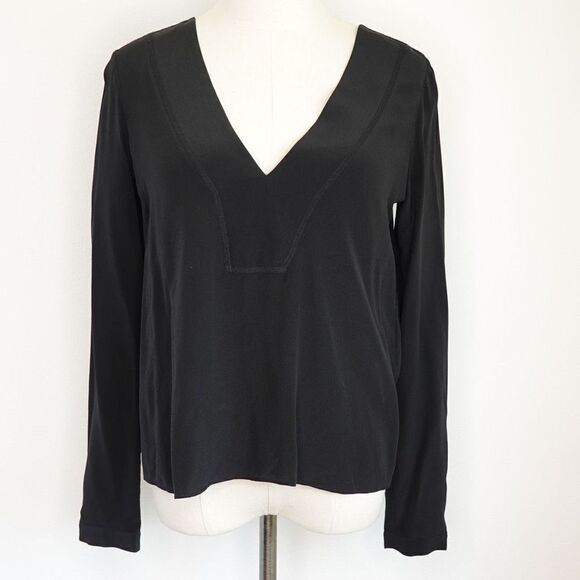 Derek Lam 10 Crosby Intermix Layered Black Silk and Lace V-Neck Top Size 0 - Picture 1 of 13
